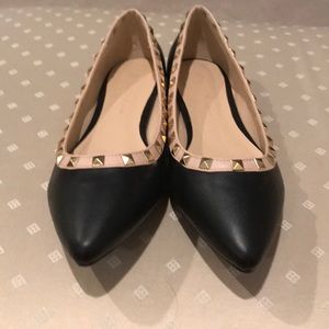 “Valentino” like flats. Black with tan studs.